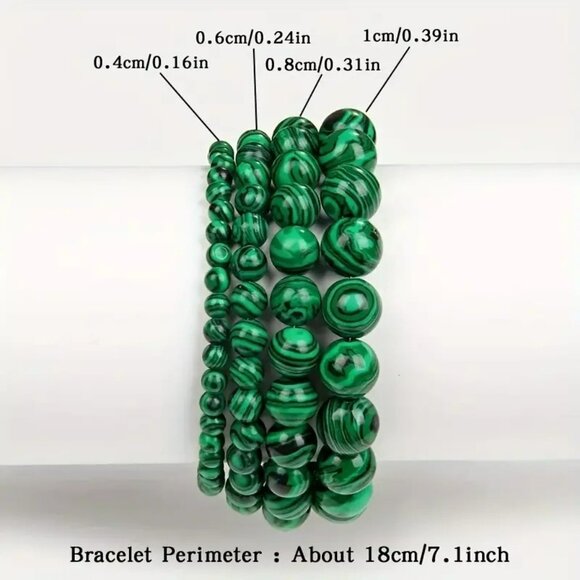 Exquisite Malachite Natural Stone Beads Bracelet (SKU #0355) - Picture 4 of 5